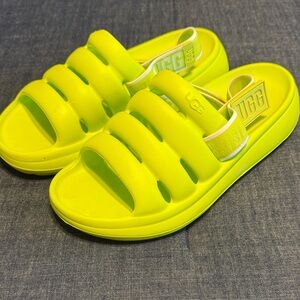 UGG Neon Lime Cushioned Slide Sandals
